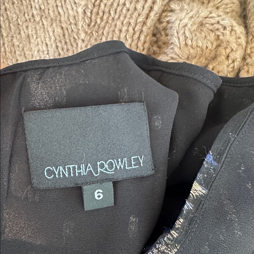 Cynthia Rowley Inverness Metallic Sheer Silk Mini Dress Black Fish Size 6 - Picture 11 of 13